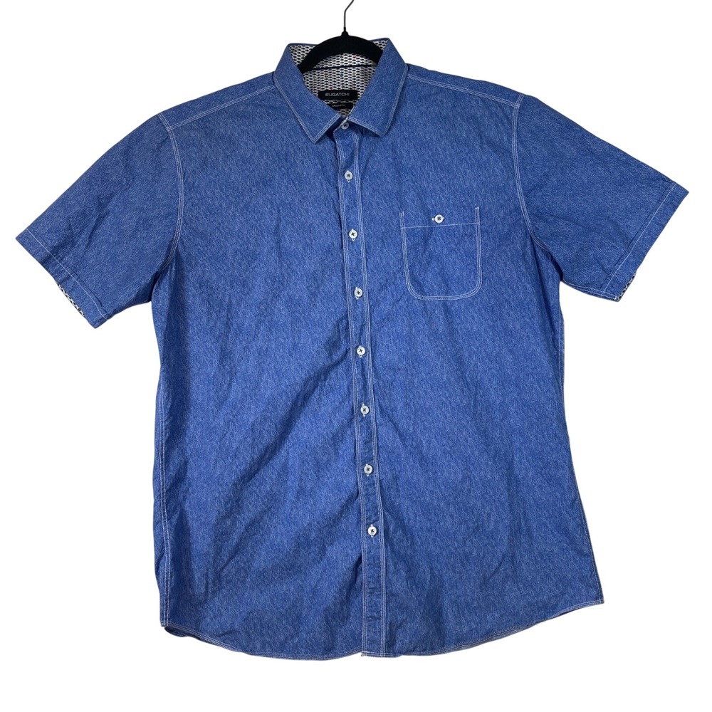 BUGATCHI XXL Blue Short Sleeve Shaped Fit Button‎ Down Casual Shirt Menswear